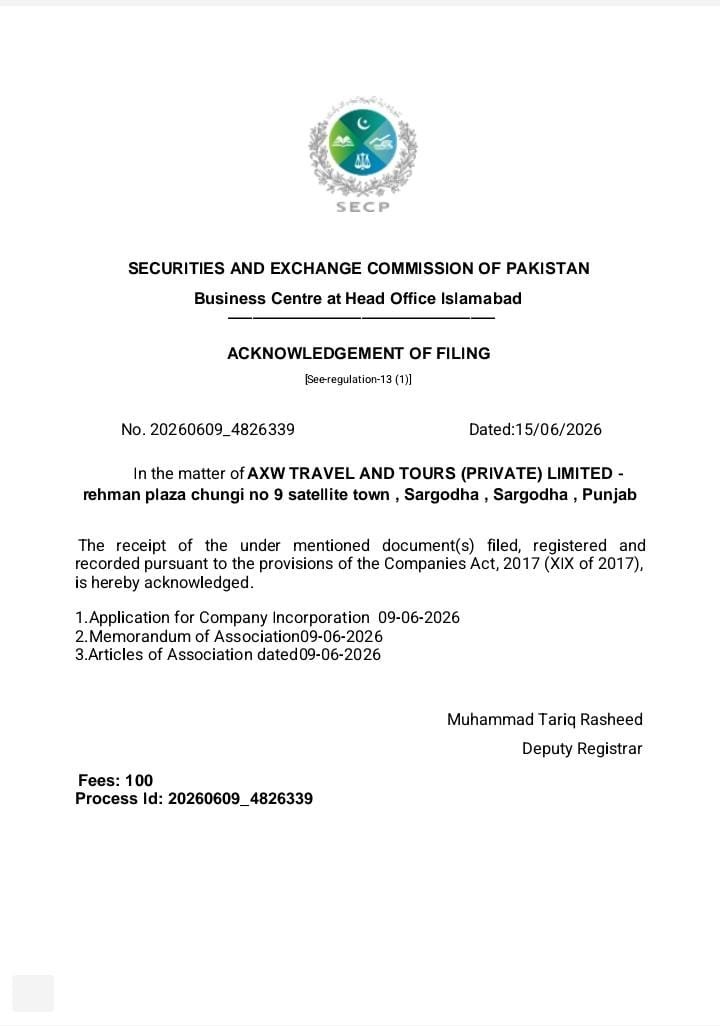 SECP Acknowledgement of Filing License
